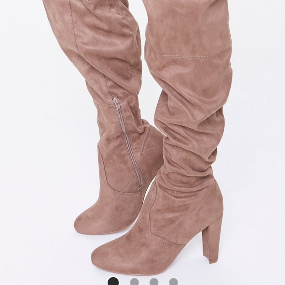 Faux suede Taupe block over the knee heel boots
